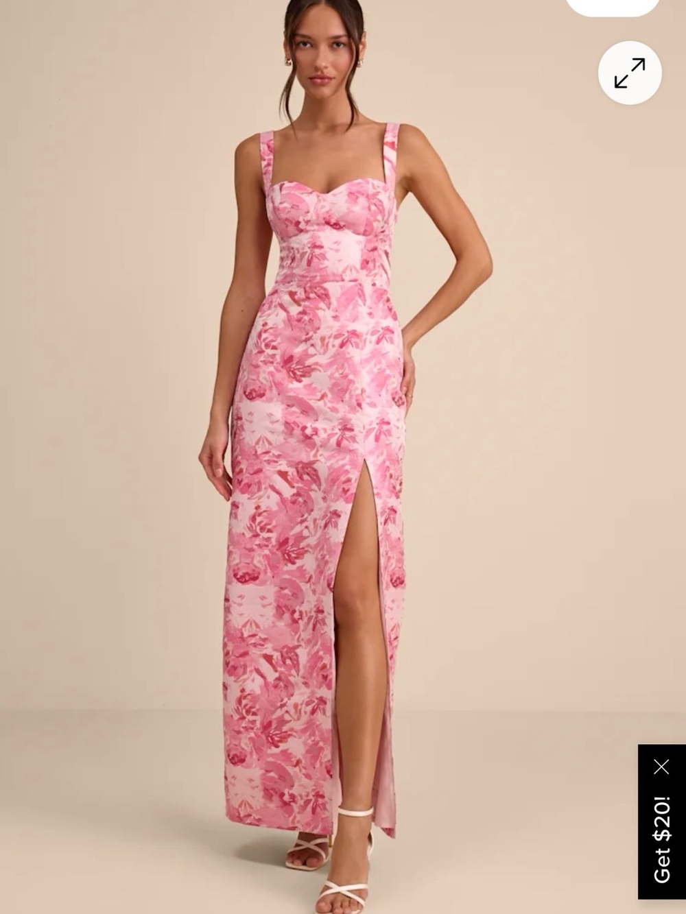 Lulu's Pink Floral Satin Maxi Dress - Picture 3 of 4